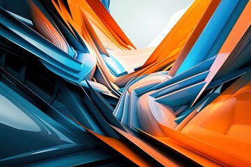Abstract 3d orange and blue fractal background 