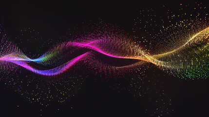 Obraz premium A colorful wave of light is shown on a black background. The colors are vibrant and the wave appears to be moving. Scene is energetic and dynamic