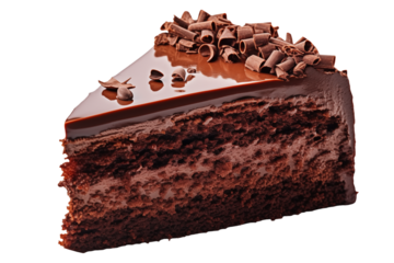A piece of chocolate cake isolated on a transparent background.