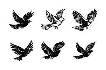 set of flying bird Black Silhouette Bundle - Stunning Vector Illustrations for Wild or domestic animals Nature Lovers, isolated on white