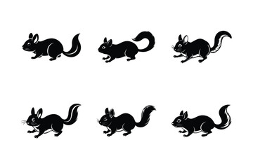 set of chinchilla running Black Silhouette Bundle - Stunning Vector Illustrations for Wild or domestic animals Nature Lovers, isolated on white