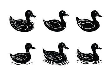 set of Duck swimming Black Silhouette Bundle - Stunning Vector Illustrations for Nature Lovers, isolated on white