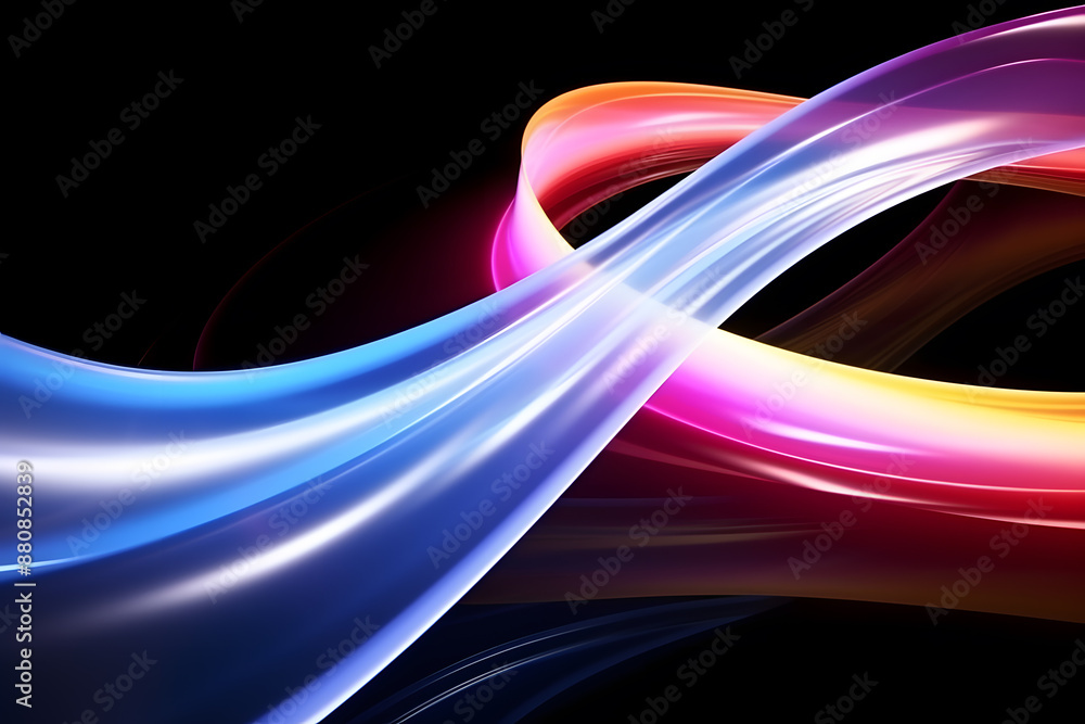 Poster abstract flowing colorful streams isolated on black background.
