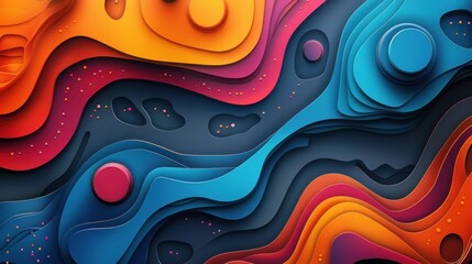 An abstract 3D background rendered in flat design, characterized by bold shapes, bright colors, and intricate patterns. This illustration captures a modern and artistic essence, making it ideal for