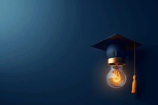 Graduation concept: Lightbulb with cap symbolizing bright ideas and academic achievement