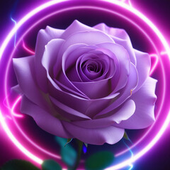 Neon purple rose close-up. Bright macro background.