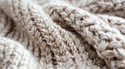 closeup of intricate knit wool texture in neutral tones soft focus highlights the cozy warm feel of the fabric with subtle variations in color and pattern