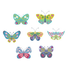 Vector Illustration of Floral Butterflies. Folk Art Set.