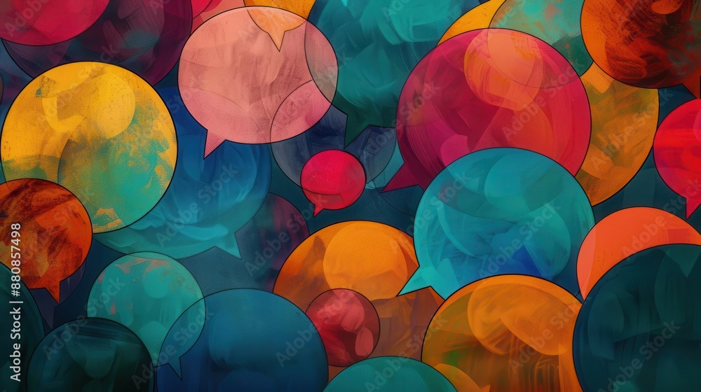 Aufkleber harmonious diversity colorful speech bubbles symbolizing open communication and inclusivity in foste