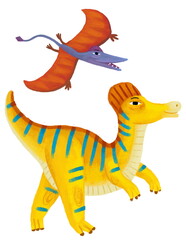 cartoon happy and funny colorful prehistoric dinosaur dino cerythosaurus and quetzalcoatlus pterodactyl rhamphorhynchus bird flying isolated illustration for children © honeyflavour
