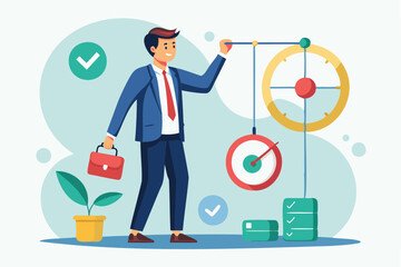 Checklist for Task Completion and Project Management: Businessman with Completed Checkbox Impacting Workflow Pendulum