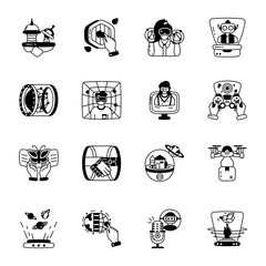 Collection of VR Technology Glyph Icons 

