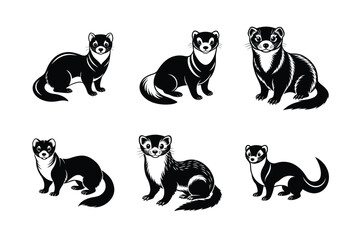 Ferret animal vector set, Ferret silhouette, Ferret Bundle, Weasel silhouette, isolated on white -vector illustration 