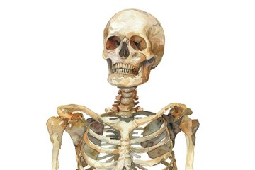 Skeleton clipart, Halloween element, watercolor painting, isolated on white background