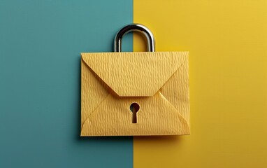 A closed envelope with a padlock on a blue and yellow background, symbolizing secure communication and data protection.
