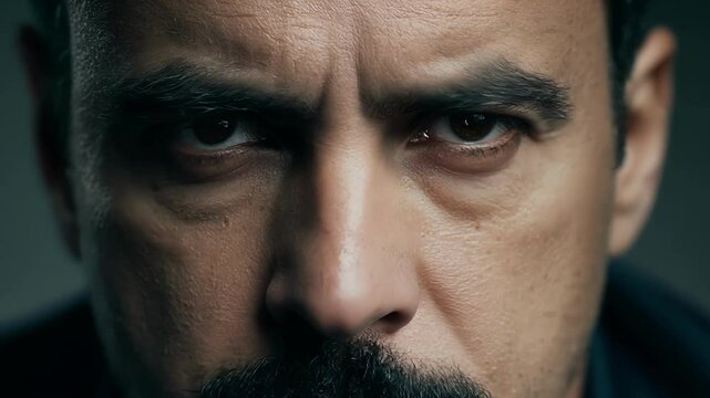 Closeup portrait of a man with a mustache and a serious demeanour