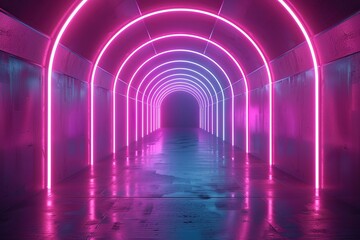3D modern conceptual background with neon lights. neon tunnel .space construction . .3d design