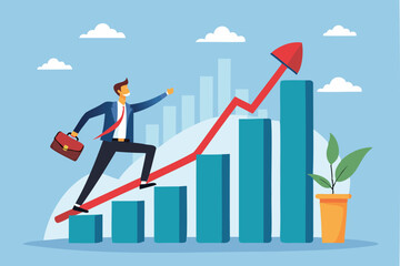 Confident Businessman Lifting Bar Graph to New Heights for Growth, Improvement, and Increased Revenue