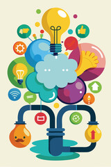 Brainstorming for Solutions: Group Thinking Bubbles Connected to Faucet, Outputting Lightbulb Ideas