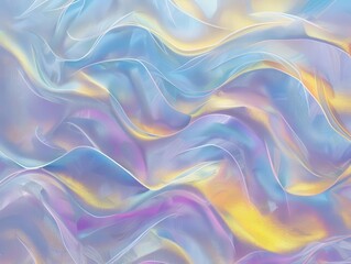Fototapeta premium shimmering holographic background with undulating waves of pastel violet blue and yellow creating an iridescent abstract pattern