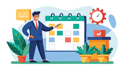 Strict Adherence to Schedule and Deadlines, Businessman Organizing Calendar to Improve Productivity