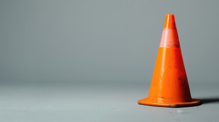 Orange traffic cone against gray background
