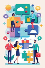 Business Communication Skills: Connecting Speech Bubble Puzzle Pieces for Effective Discussion and Collaboration