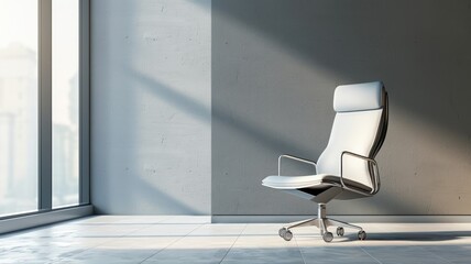Modern white office chair in bright, minimalist room