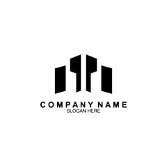 Real estate logo design. Perspective view of modern building. Residence logo template. Construction logo. Twin skyscraper logo ideas.