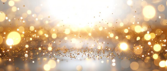 Abstract festive background with gold bokeh lights.