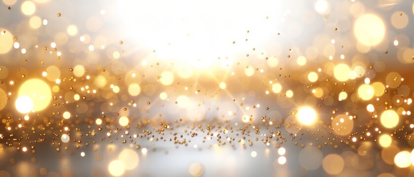 Abstract festive background with gold bokeh lights.