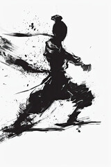 A black and white sketch of a person practicing martial arts
