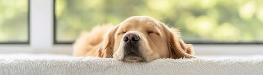 Golden Retriever with a glossy coat, receiving a luxurious grooming session, breed focus, care concept