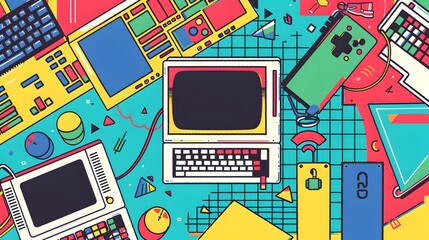 Vibrant Retro Doodle Border for Digital Workspace Mockups and Branding