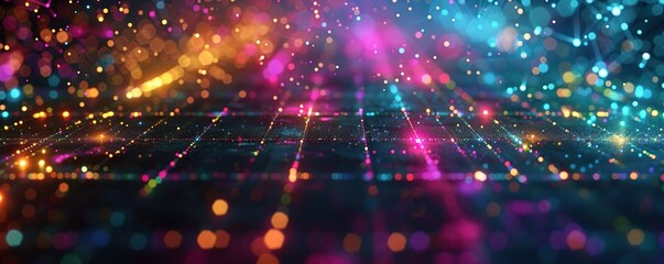 Obraz premium modern conceptual colorful grid surrounded by glowing particles