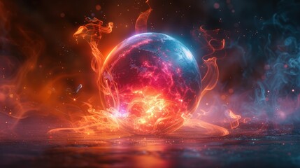 Obraz premium Fiery Planet: A Blazing Cosmic Dance