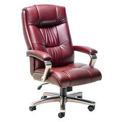 Naklejka premium Red leather office chair, isolated on transparent background with clipping path cut-out