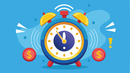Urgent Financial Deadline Alert, Ringing Alarm Clock with Dollar Sign Signaling Time for Profitable Investment
