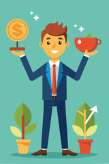 Businessman Comparing Value and Growth Stock in Hands for Investing Style and Asset Earning