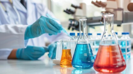 Scientist Working with Colorful Liquids in a Laboratory