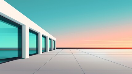 Obraz premium Row of windows flat design side view travel theme cartoon drawing Complementary Color Scheme, very detailed, a high-resolution photo