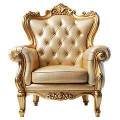 Gold Luxury Armchair, Baroque Style, Isolated on Transparent Background with Clipping Path Cut-Out
