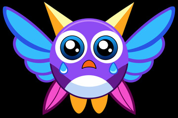  A cute owl crying with fairy wings, floating in the air, vibrant colors, anime style vector illustration