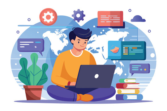 Website Development: Software Engineer Coding on Laptop, Creating Online Technology to Connect the Globe