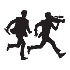 News reporter with cameraman silhouette vector isolated on a white background