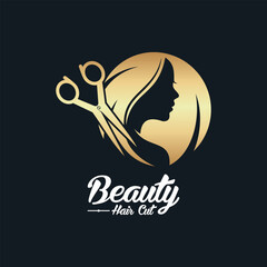 Beauty hair salon logo design for business with golden gradient color