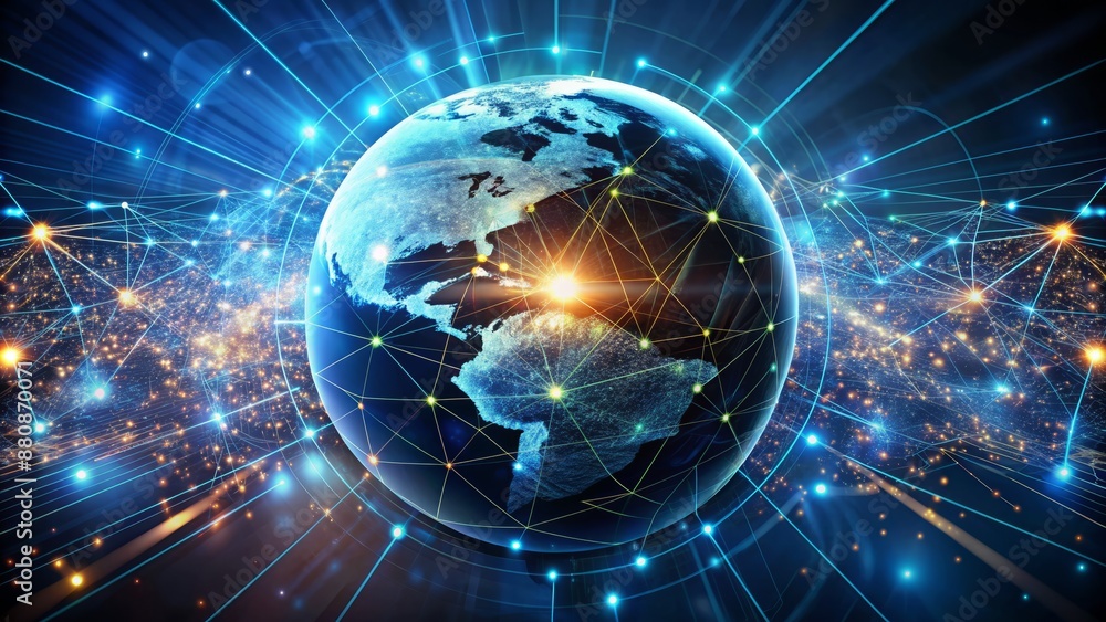 Aufkleber a futuristic globe surrounded by glowing network lines and digital circuits, representing innovative