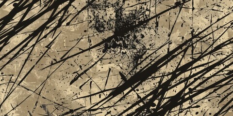 Abstract Black and Beige Grunge Texture Background with Dynamic Splatter Design
