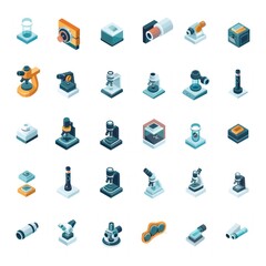 Isometric Set of Lab Equipment and Microscopes