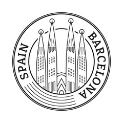 Barcelona stamp or seal with Sagrada Familia Cathedral. Spain symbol. Vector illustration.